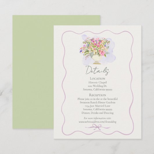 Romantischer Garten Grüne Blumen Hochzeit  Begleitkarte (Vorne/Hinten)