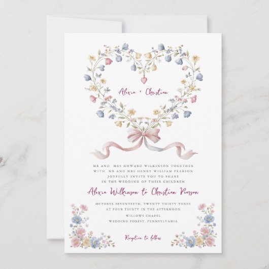 Romantischer Garten Herz Hochzeit Einladung (Vorderseite)