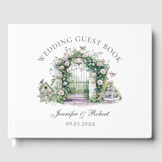 Romantischer Garten Hochzeitsbrunnen Gästebuch (Vorderseite)