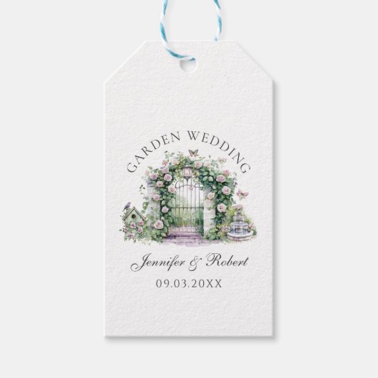 Romantischer Garten Hochzeitsbrunnen Geschenkanhänger (Vorderseite)