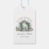 Romantischer Garten Hochzeitsbrunnen Geschenkanhänger (Rückseite)