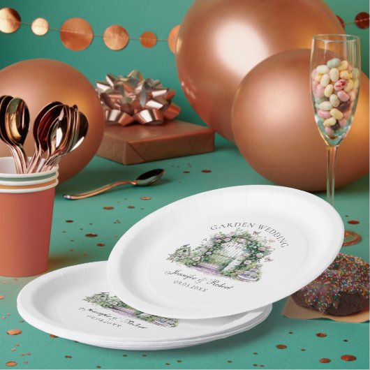 Romantischer Garten Hochzeitsbrunnen Pappteller (Multi)