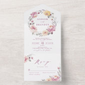 Romantischer Garten Mauve Blumenstrauß Hochzeit All In One Einladung (Innen Boden)