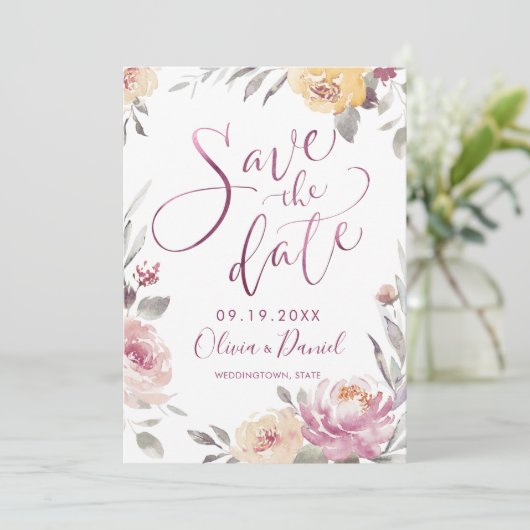 Romantischer Garten Moderne Kalligraphie Save the  Date (Stehend Vorderseite)