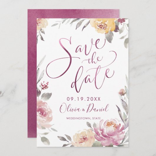 Romantischer Garten Moderne Kalligraphie Save the  Save The Date (Vorne/Hinten)