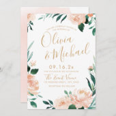 Romantischer Garten Peach Aquarell Hochzeit Einladung (Vorne/Hinten)