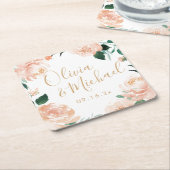 Romantischer Garten Peach Aquarell Hochzeit Rechteckiger Pappuntersetzer (angewinkelt)