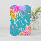 Romantischer Garten Peonies Aquamarin Beste Mama Einladung (Stehend Vorderseite)