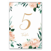 Romantischer Garten Pfirsichblumen Hochzeitstisch Tischnummer (Rückseite)