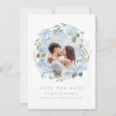 Romantischer Garten staubblauer Blumen-Hochzeitsfo Save The Date (Vorderseite)