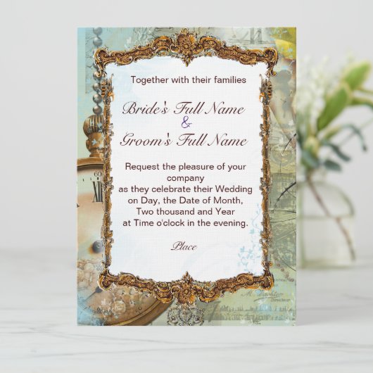 Romantischer Gazebo und Extravagante Scrolls Einladung (Stehend Vorderseite)