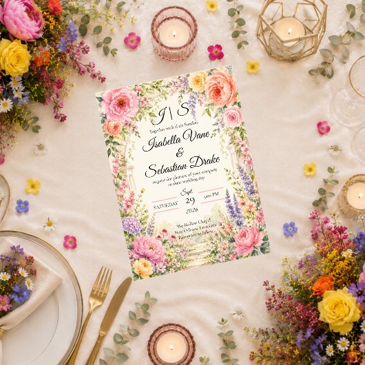 Romantischer Geheimgarten-Blütenhochzeit Einladung