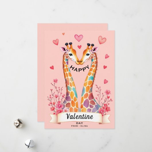Romantischer Giraffe Valentinstag Feiertagskarte (Vorderseite/Rückseite Beispiel)