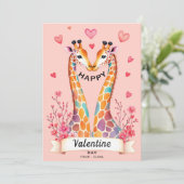 Romantischer Giraffe Valentinstag Feiertagskarte (Stehend Vorderseite)