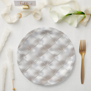 Romantischer Glam White Imitats Leather Pappteller