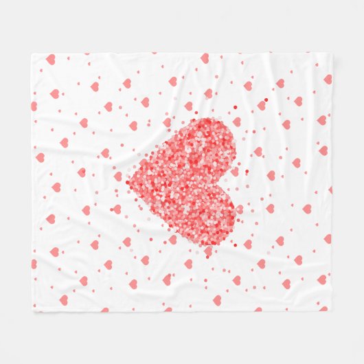 Romantischer Glitzer Rotes Herz auf rotem Herzmust Fleecedecke (Vorderseite (Horizontal))