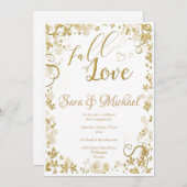 Romantischer Glitzer Typografie Herbstlaub Verlobu Einladung (Vorne/Hinten)