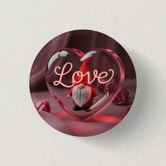 Romantischer Gnom in Herz-Display mit Neon-"Liebe" Button (Vorderseite)