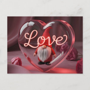 Romantischer Gnom in Herz-Display mit Neon-"Liebe" Postkarte