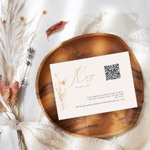 Romantischer Gold-Blush gepresster Blumen QR-Code RSVP Karte