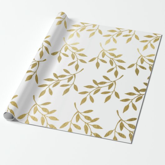 Romantischer Gold Botanischer Leaf Wedding Wrappin Geschenkpapier (Ungerollt)