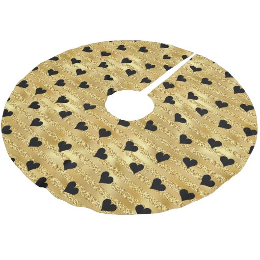 Romantischer Gold Glitzer Black Heart Design Weihn Polyester Weihnachtsbaumdecke (Schrägansicht)