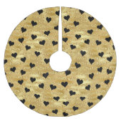 Romantischer Gold Glitzer Black Heart Design Weihn Polyester Weihnachtsbaumdecke (Vorderseite)