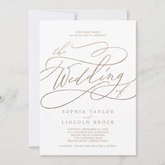 Romantischer Gold QR Code in einer Hochzeit Einladung (Vorderseite)