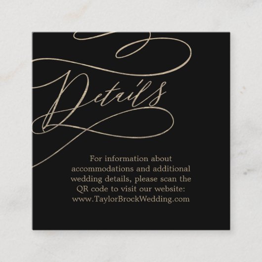 Romantischer Gold und Black QR Code Hochzeitsdetai Begleitkarte (Vorderseite)