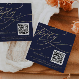 Romantischer Gold- und Navy-QR-Code Hochzeit RSVP Begleitkarte