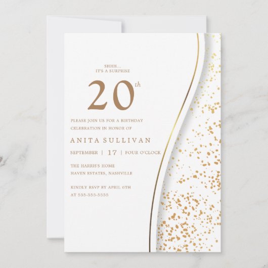 Romantischer Goldener Glitzer 20. Einladung (Vorderseite)