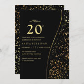 Romantischer Goldener Glitzer 20. Schwarzer Geburt Einladung (Vorne/Hinten)