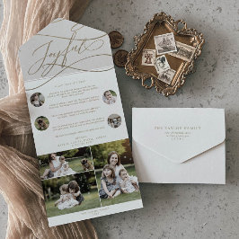 Romantischer goldener Weihnachts-Multi-Foto-Urlaub All In One Einladung