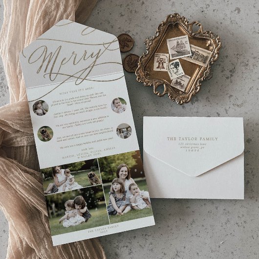 Romantischer Goldener Weihnachts-Multi-Foto-Urlaub All In One Einladung