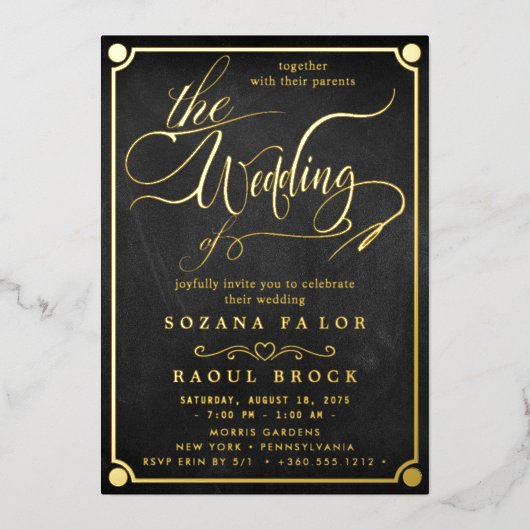 Romantischer Goldfoil Emerald Blühe wir Hochzeit Folieneinladung (Vorderseite)