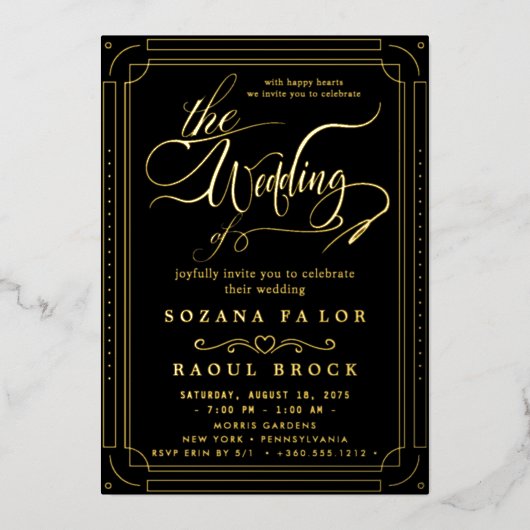Romantischer Goldschmied | Blue Frame Wedding Folieneinladung (Vorderseite)