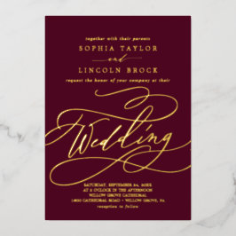 Romantischer Goldschmied | Burgundy Blüh Wedding Folieneinladung
