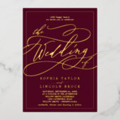 Romantischer Goldschmied | Burgundy Frame Wedding Folieneinladung (Vorderseite)