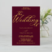 Romantischer Goldschmied | Burgundy Wedding Folieneinladung (Stehend vorne)