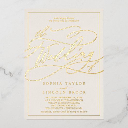 Romantischer Goldschmied | ElfenbeinrahmenWedding Folieneinladung (Vorderseite)