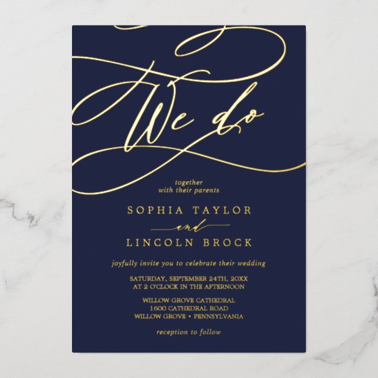 Romantischer Goldschmied | Marine Blühe wir Hochze Folieneinladung (Vorderseite)