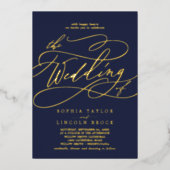 Romantischer Goldschmied | Marine Blühte die Hochz Folieneinladung (Vorderseite)