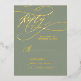 Romantischer Goldschmied | Sage Green Simple RSVP Folie Einladungspostkarte