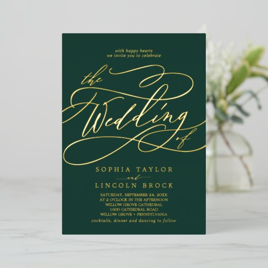 Romantischer Goldschmied | Smarald the Wedding of Folieneinladung (Stehend vorne)