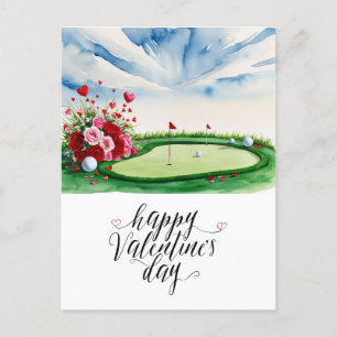 Romantischer Golfplatz mit Rose - Aquarell Feiertagspostkarte