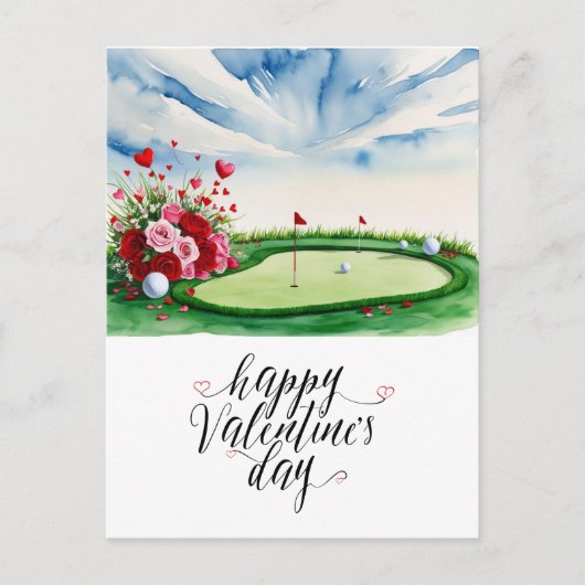 Romantischer Golfplatz mit Rose - Aquarell Feiertagspostkarte (Vorderseite)