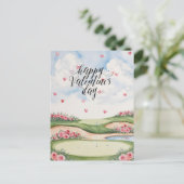 Romantischer Golfplatz mit Rose - Aquarell Postkarte (Stehend Vorderseite)