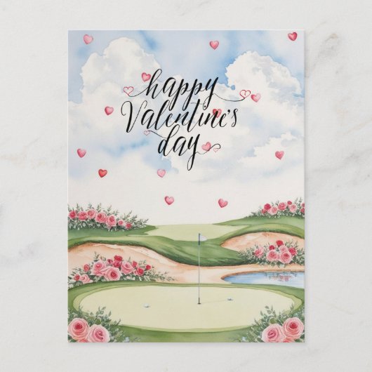 Romantischer Golfplatz mit Rose - Aquarell Postkarte (Vorderseite)