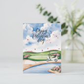 Romantischer Golfplatz mit Rose - Aquarell Postkarte (Stehend Vorderseite)