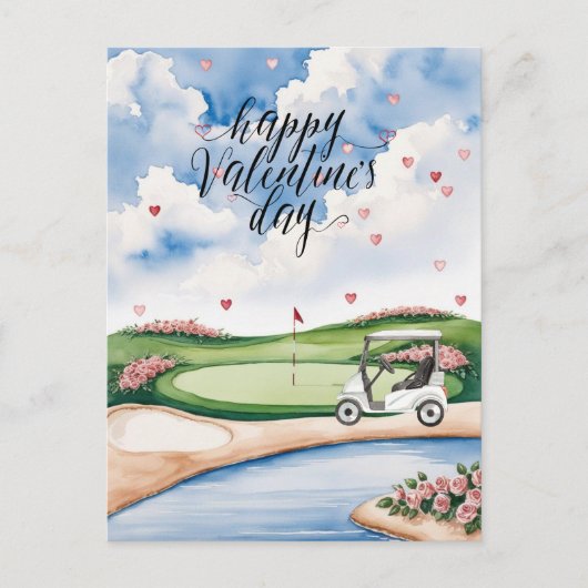 Romantischer Golfplatz mit Rose - Aquarell Postkarte (Vorderseite)